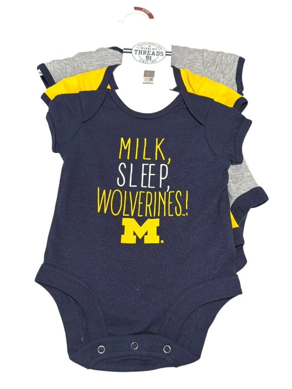 University Of Michigan Baby Bodysuit Set 3-Pack Milk Sleep Wolverines Size 3-6M